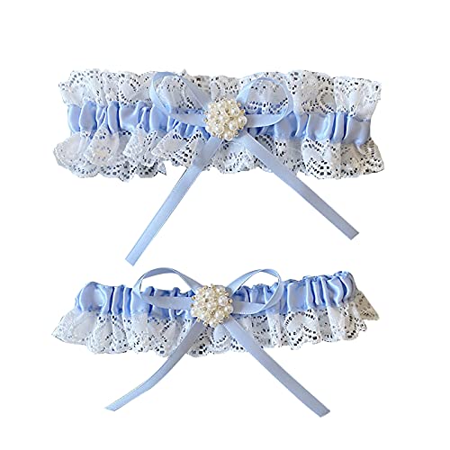 2PCS Liga de Encaje Hecha a Mano, Jarretera Cinturón Elástica para Boda - Accesorio para Novias con Detalles Azules, Garter Novia, Garter Boda- Novias Accesorios- Regalo Dama de Honor