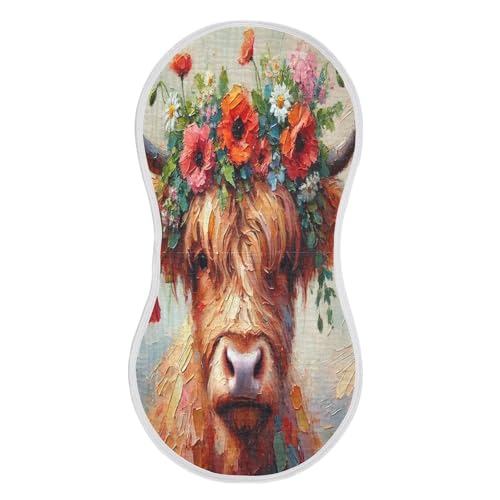 Highland Cow Flower Baby Burp Cloths Muslin Soft Burp Cloth Rags Cotton Burp Clothes Absorbent for Boy Newborn Girl Unisex 1 Pack 22x11 Inches
