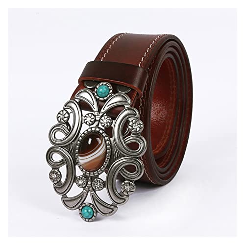 `Star Empty Cinturón con Hebilla para Hombre Cinturón de Cuero étnico Vintage con Cinturones de Hebilla de Piedra de ágata y Cinturones de Mujer (Color : Coffee, Size : 120) Cover