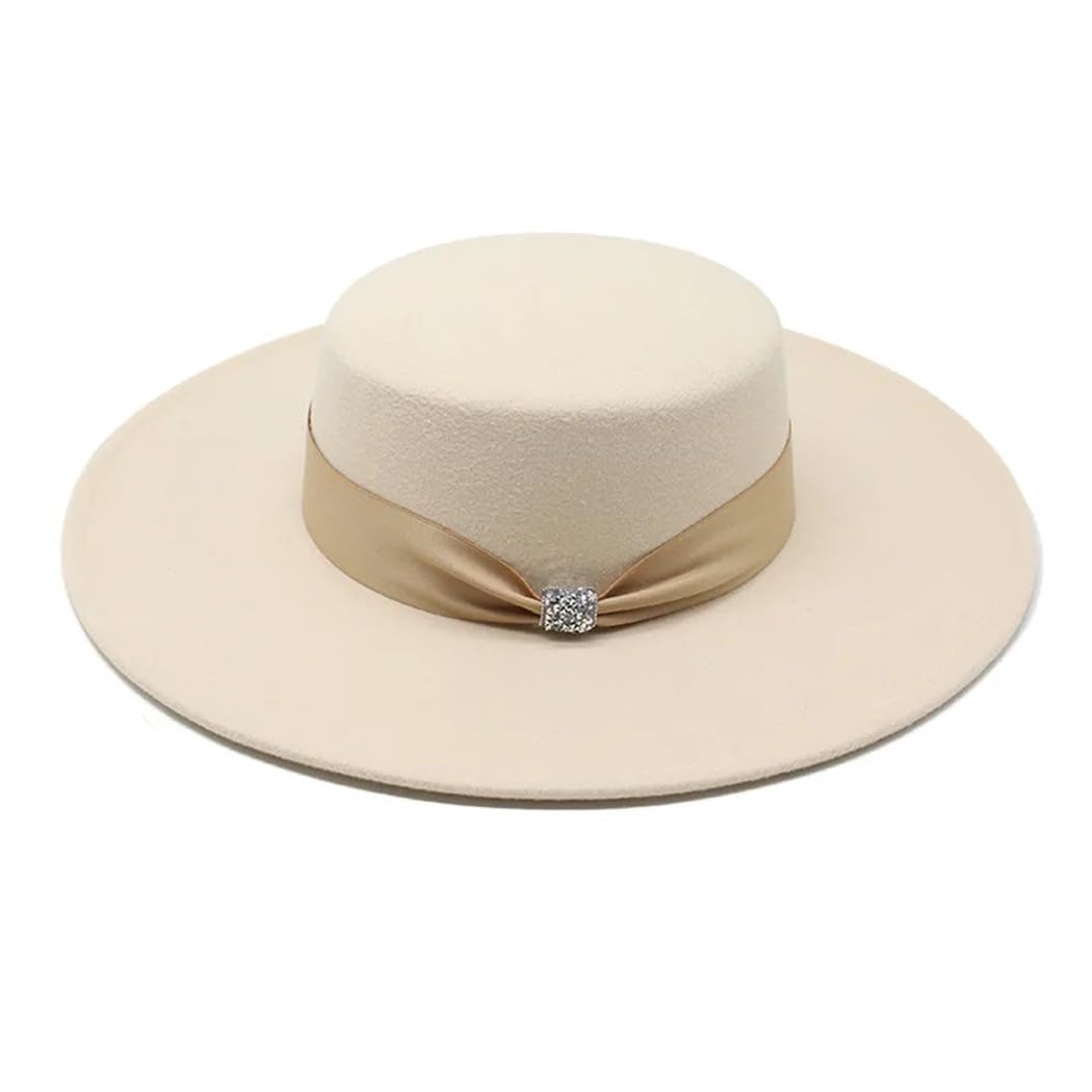 Cappello Fedoras da donna in feltro in raso, elegante, formale, per feste, cappello piatto da chiesa