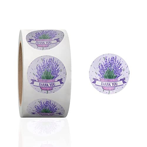 1.5 Inch Round 500 Count Lavender Floral Perforated Roll Stickers - Thank You Labels for Favors -...