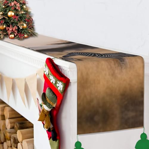 Chemin de table zèbre décoration de Noël rustique avec franges de 152 cm
