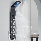 TTICCTIY Colonne de Douche Hydromassante LED Colonne Douche Inox Colonne de Douche Noir 6 Fonctions avec Buse de Massage Douche à Main Salle de Bains Murale