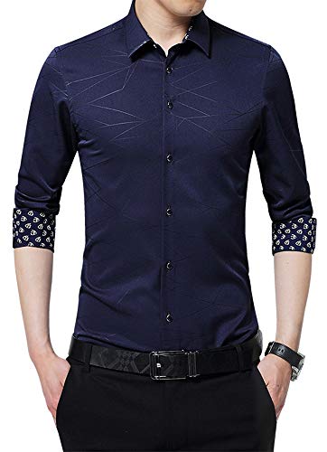 XTAPAN Camisa de manga larga de algodón con botones para hombre - - X-Small