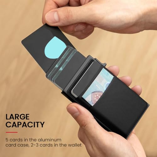 Small Slim Wallet Alloy Business Card Holder for Men, Pop Up Minimalist Metal Card Credit Wallet, RFID Blocking (Blue)3