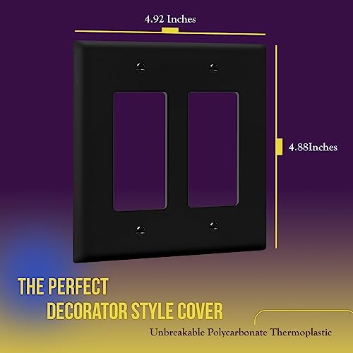 Image of ENERLITES Decorator Light Switch or Receptacle Outlet Wall Plate, Gloss Finish, Midway Size 2-Gang 4.88 inch x 4.92 inch, Unbreakable Polycarbonate Thermoplastic, UL Listed, 8832M-BK, Black