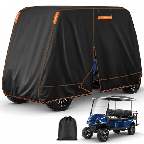 Falafa Golf Cart Cover 6 Passenger Heavy Duty 420D Waterproof All Weather Protection Universal Fit for EZGO Club Car Yamaha with Zipper & Reflective Strips