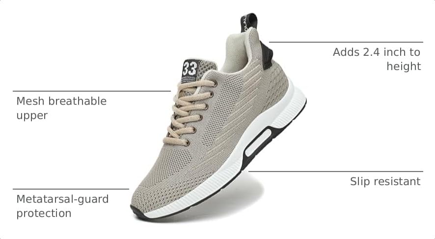 Image of BMINFEE Men's Invisible Height Increasing Elevator Shoes Lightweight Sport Shoes Height-Boosting Breathable Lace up Sneakers 2.4 Inches
