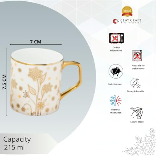 Image of Clay Craft Fine Ceramic Director Coffee Mug Set of 6-215 Ml Each, Mugs for Coffee, Cups Set, Ideal for Gifting, Perfect for Home & Office, Elegant Ceramic Tea Cup Set (E604)