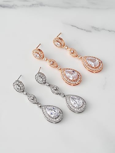 Sweetv Cubic Zirconia Teardrop Wedding Bridal Earrings For Women,Bridesmaids,Brides - Crystal Rhinestones Dangle Earrings Jewelry,Silver #TOP6
