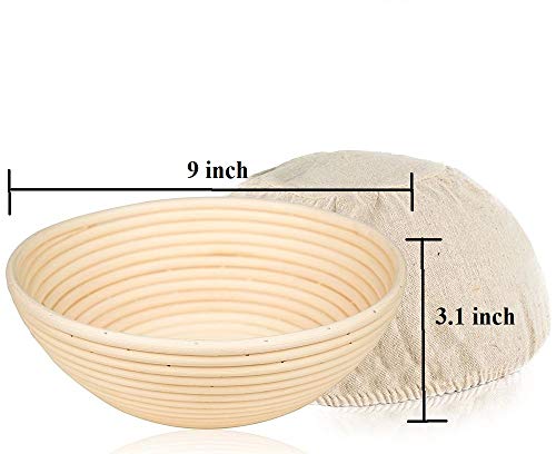 9 inch Round Bread Banneton Proofing Basket & Liner SUGUS HOUSE Brotform Dough