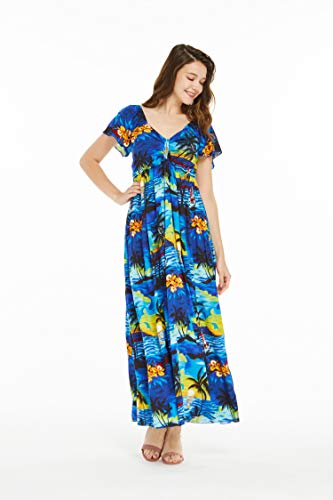 Image of Hawaii Hangover Family Matching Hawaiian Clothes, Sunset Blue | Family matching Hawaiian outfits, Sunset Blue, lightweight rayon, machine washable, tropical print, luaus, cruises