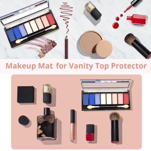 Image of LovePads Makeup Mat for Vanity, 16 x 32 Dual-Sided Desk Pad & Vanity Cover Top, Waterproof PVC Protector Mat for Dresser, Nail Art, Craft Tables (Pink+Silver)