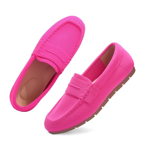 Vespiero Loafers for Women Comfortable Slip on Work Flats Shoes Womens Dressy Casual Walking Shoes Hot Pink Knit Fabric Size 8.5