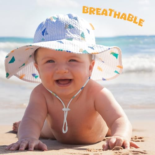 Image of HONGTEYA Baby Sun Hat Toddler Girl Beach Hat Sun Protection Adjustable Outdoor Summer Wide Brim Bucket Hat for Infant Kids