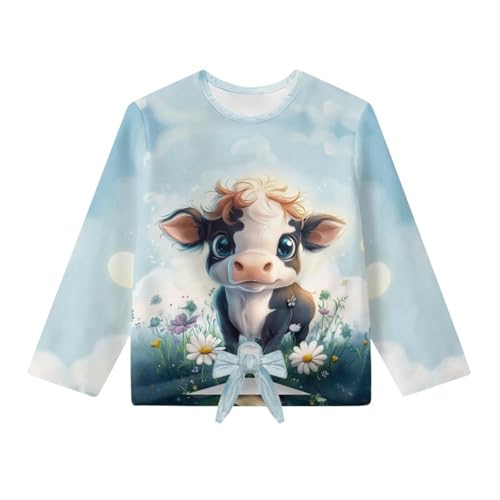 Tee Shirts for Girls 5-12T Lightweight Fall/Winter Pullover Tops Graphic Tees with Front Tie Long Sleeve Clothes4