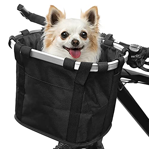 Bike Basket Foldable Small Pet Cat Dog Front Carrier Bicycle Basket Handlebar Basket for Women Girls Cycling Bag…
