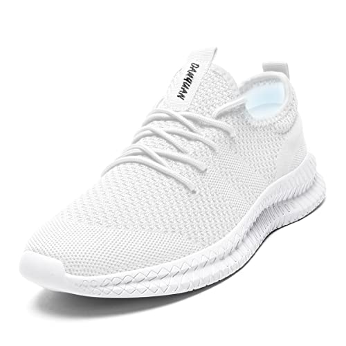 Tvtaop Hommes Baskets Chaussures De Course sur Route Sneaker Gym Athlétique Respirant Sports De Plein Air Jogging Fitness Antidérapant Léger Confortable Casual Chaussures De Marche,Blanc 45 EU