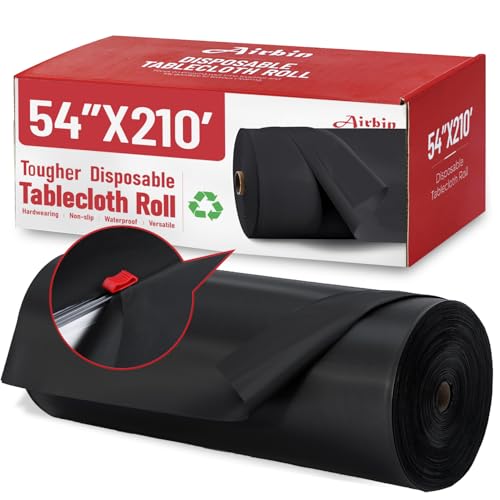 Airbin Plastic Tablecloth Roll, 210 Ft x 54 in Black