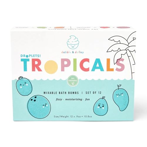 Image of Dabble & Dollop Bath Bombs, 100% Natural Bath Bombs for Kids, Tropical Scents - USA Made, Moisturizing & Fun Droplets, Paraben & Sulfate Free, Vegan, Gluten-Free, Tear-Free (Set of 12)
