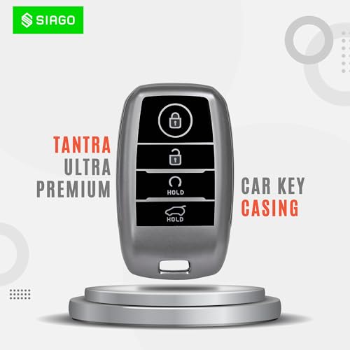 Image of SIAGO TPU Key Cover Compatible with Kia Seltos, Sonet, Carens, Carnival 4 Button Smart Key (Hold Button Down) (Grey Pack of 1)