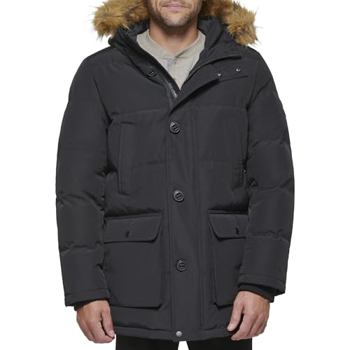 Tommy Hilfiger Mens Arctic Cloth Heavyweight Performance Parka Down Alternative Outerwear Coat, Black, Medium US