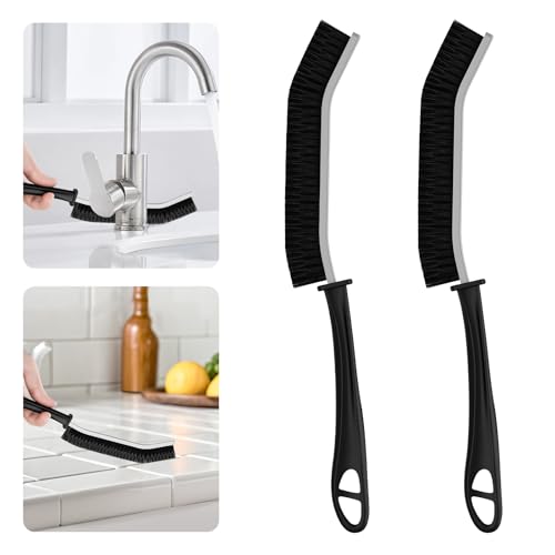 Cepillo de Esquinas de Cerdas Duras - Cepillo para Limpiar Juntas, Cepillo de Esquinas de Cerdas Duras, Cepillo de Esquinas, Accesorio para el Hogar y la Cocina (2, Negro)