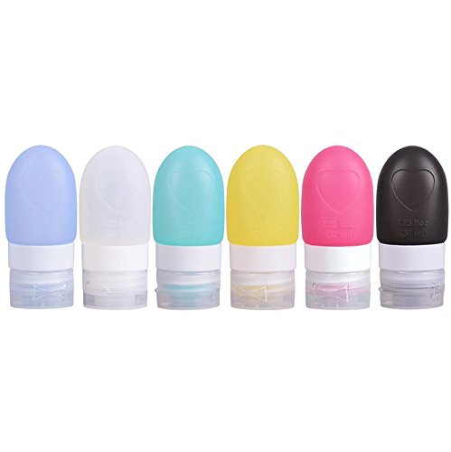 Leak Proof Travel Bottles Set, 51Panda 6 Pack 1.25 Fl.oz Multi Color Silicone Squeeze Refillable Containers Tubes Perfect for Carry-on Luggage Liquid, Toiletries and Cream (1.25 Fl.oz)