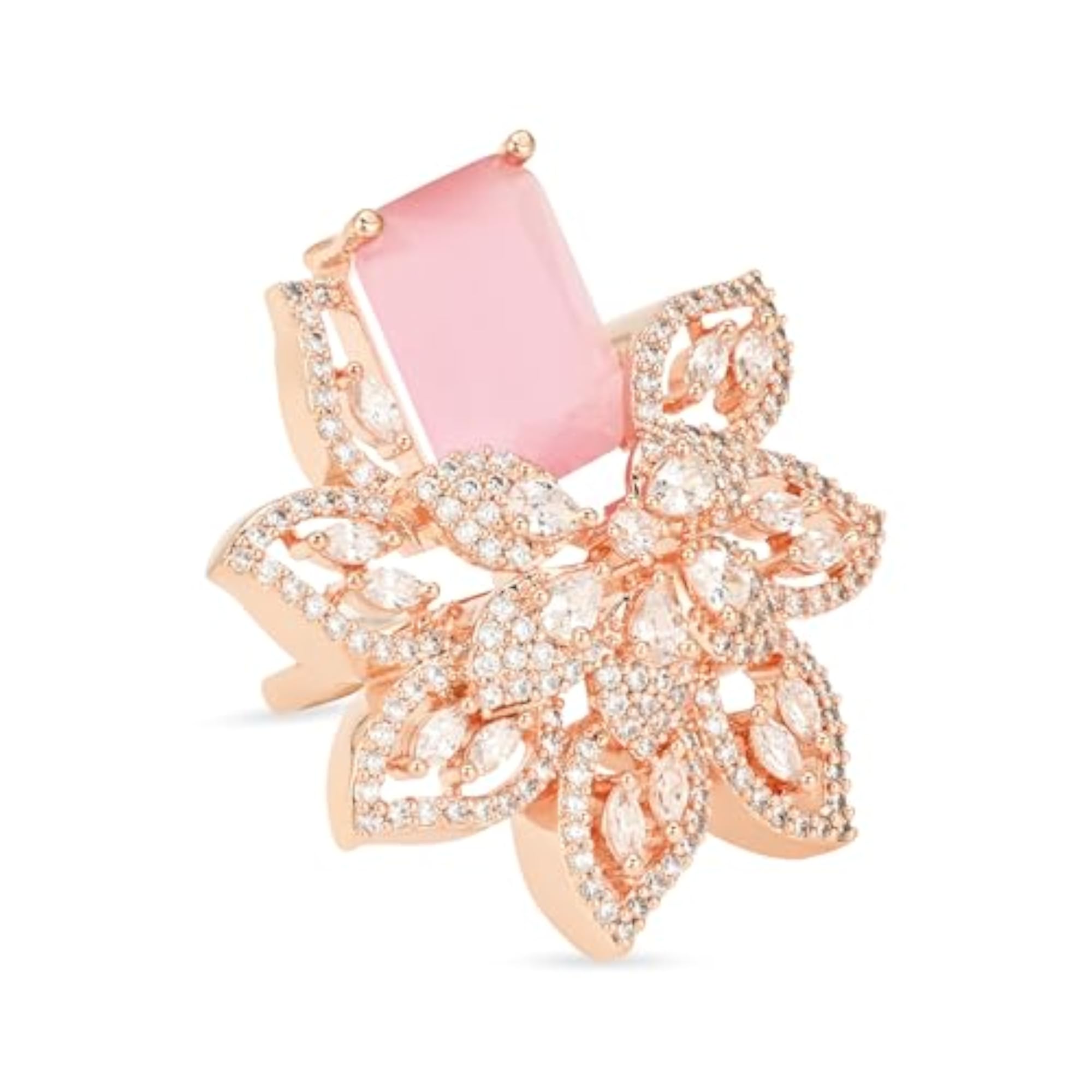 Women's Rose Gold Plated Floral CZ Adjustable Ring, Stylish