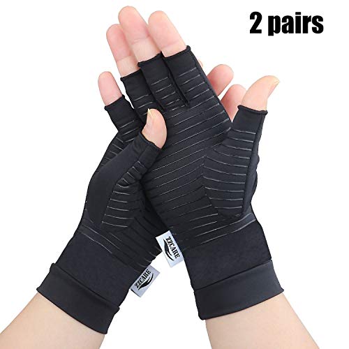 ZZcare 2 Pairs Copper Arthritis Gloves for Women/Men, Compression Gloves for Arthritis