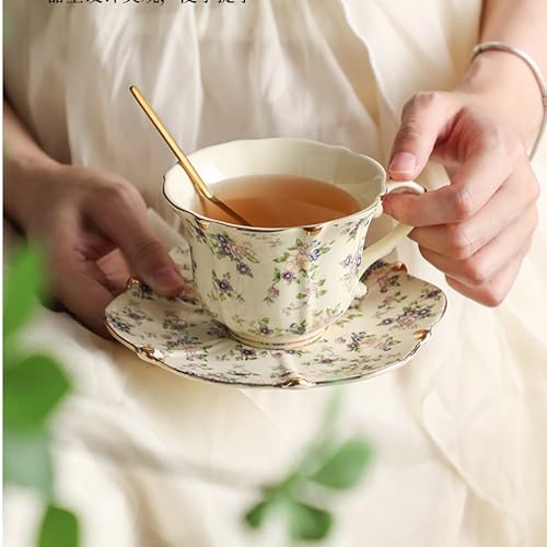 TATSUMI Country Roses Bone China Tea Cup and Saucer Set, 3 Pieces, Vintage Style, For Women and Tea Parties(yellow,1 Set) by TATSUMI - Used condition - Image 7
