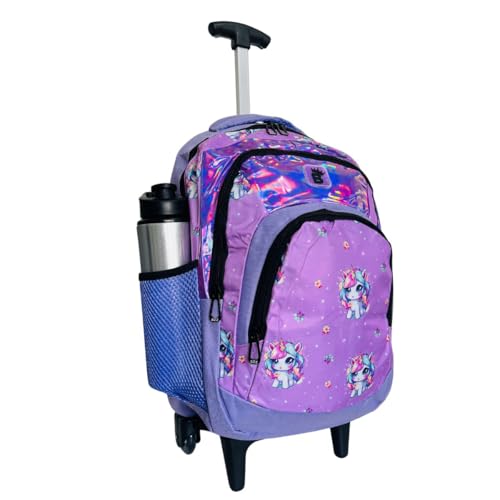 Mochila Bolsa Escolar de Rodinhas Feminina Espaçosa Unicórnio