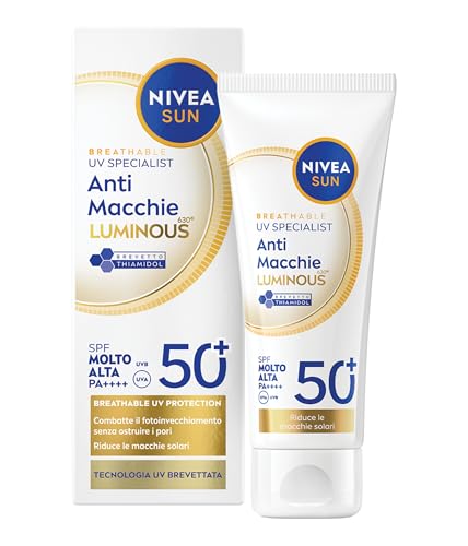 NIVEA SUN Luminous630 Crema Solare Viso SPF 50+ 40 ml, Protezione solare anti-macchia in fluido leggero, Crema antimacchie viso con Thiamidol brevettato, Non comedogenica, Tutti i tipi di pelle