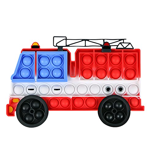 EVERMARKET Fire Truck Push Pop Bubble Sensory Fidget Toy,Red Fire Car Simple Fidget Toy Bubble Popper Silicone Squeeze Toy Stress Relief Popping Game Hand Toys Birthday Party Supplies for Boys Kids