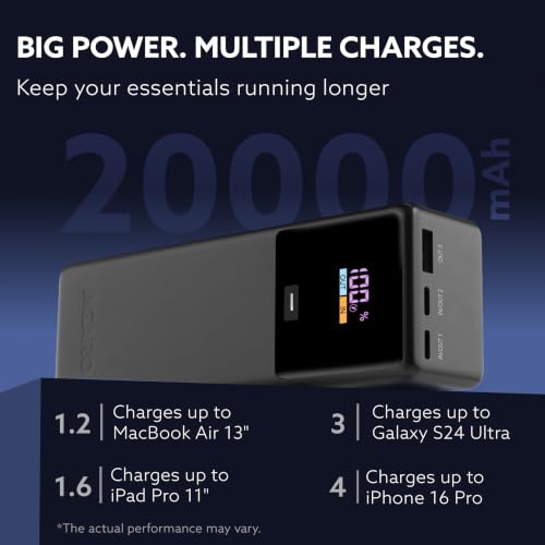 Image of AGARO Impulse Power Bank 20000 mAh 100W 3-in-1 Power Bank with 100W PD & 33W QC Output, Fast Charge up to 3 Devices simultaneously, Compatible with Laptop, Mobile, Tablet, iPad, Smartwatch, Earbuds