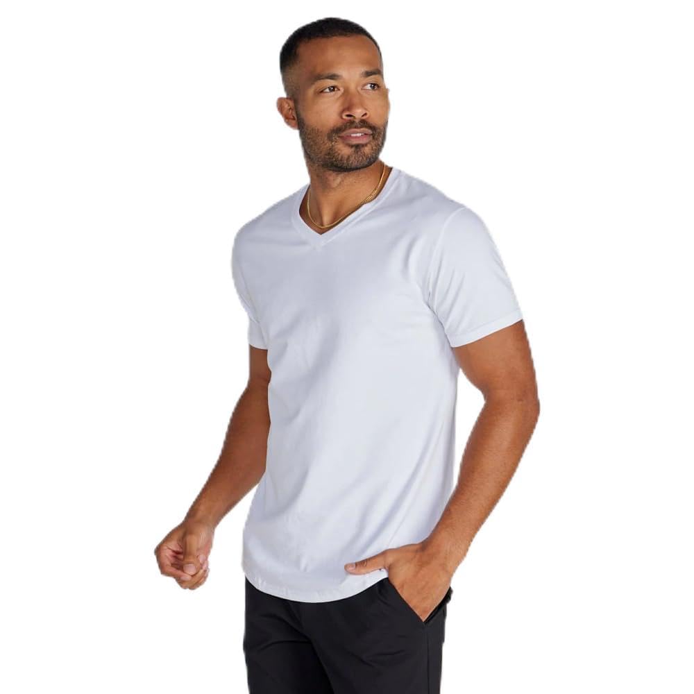 BYLT Mens Drop-Cut V-Neck Plain Tshirts for Men Soft Polyester Cotton Spandex Moisture Wicking Wrinkle Resistant
