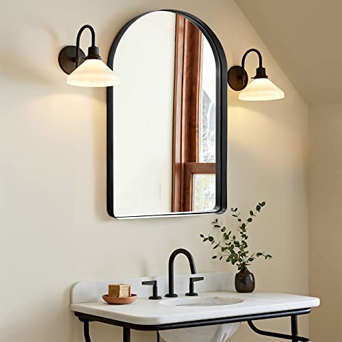Pexfix Arched Wall Mirror, Black Bathroom Mirror, 38" X 26" Arched Vanity Mirror For Bathroom With Round Deep Corner, Arched Top Bathroom Vanity Mirror With Aluminum Alloy Frame For Bedroom Entryway #TOP6