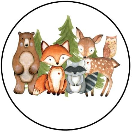 30 calcomanías redondas de 1.5 pulgadas para cumpleaños de animales del bosque, baby shower, calcomanías redondas (Favores, decoraciones, piruletas)