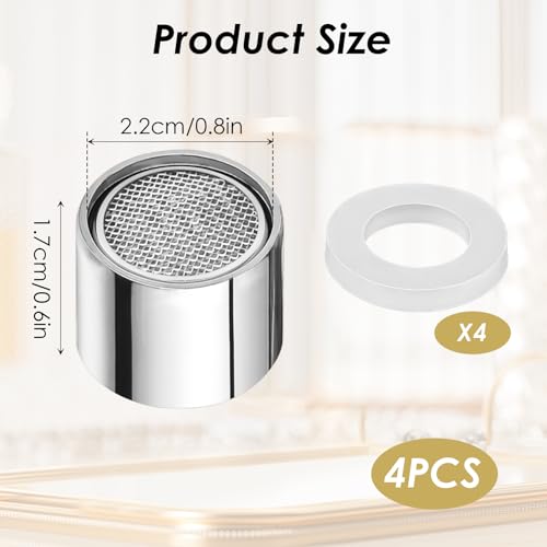4 Stück Strahlregler, M22 Perlatoren für Wasserhähne mit 4 Dichtungen Wasserhahn Sieb mit Chrom-Messing-Gehäuse Innengewinde wassersparend für Bad Küche