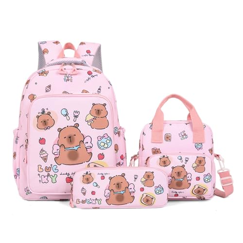 JIABAOZ Capibara Girls' Backpacks, Capibara School Backpacks, 3 Pieces Capibara Stationery Set, Adorable Kawaii Backpack, Travel Laptop Bookbag Gift for Children, Pink-A, M JIABAOZ Capibara Girls' Backpacks, Capibara School Backpacks, 3 Pieces Capibara Stationery Set, Adorable Kawaii Backpack, Travel Laptop Bookbag Gift for Children, Pink-A, M