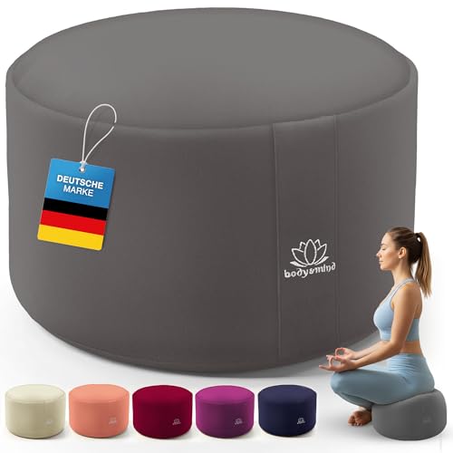 Body & Mind Cojín de Yoga Cojín de meditación Cojín de Asiento de Suelo para meditación y Yoga; Funda Lavable y Relleno Transpirable de Primera Calidad; Altura del Asiento de 19 cm (Gris, 29 x 19 cm)