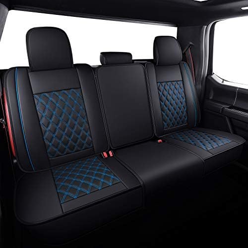 Aierxuan Car Rear Seat Covers with Waterproof Leather, Automotive Vehicle Cushion Cover for SUV Pickup Truck Fit for 2009-2023 Ford F150 and 2017-2023 F250 F350 F450 Black-Blue