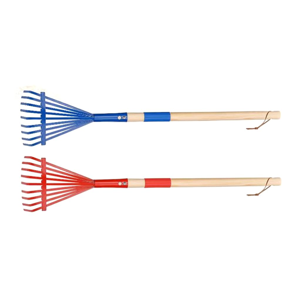 berjalan 2Pcs Metal Kids Rakes with Hardwood Handle 27'' Small Rake for Gardening Mini Rake for Kids Garden Lawn Yard Tools - Image 4