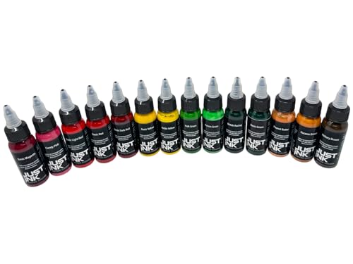 JUSTiNK 5 Farben nach Wahl 5x30ml - BUNT COLOR Grün, Rot, Gelb - Deutsche Profi TATTOO FARBE (REACH) - INKgrafiX®AKTION Just Ink Set