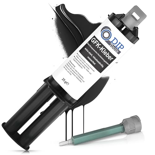 DIP-Tools GFK-Kleber - extra stark, hitzebeständig, wasserfest | 2 Komponenten-Kleber Kunststoff, Holz, Stein, Metall inkl. Mischdüse - schwarz (1x25ml) DIP-Tools GFK-Kleber - extra stark, hitzebeständig, wasserfest | 2 Komponenten-Kleber Kunststoff, Holz, Stein, Metall inkl. Mischdüse - schwarz (1x25ml)