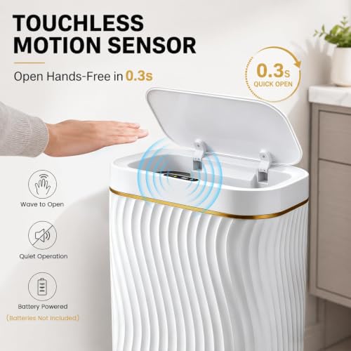 Image of Ogikey Bathroom Trash Can with Automatic Touchless Lid, 5 Gallon Smart Garbage Can Narrow Waterproof Trash Bin for Bedroom, Office, Living Room (5 Gallon-White)