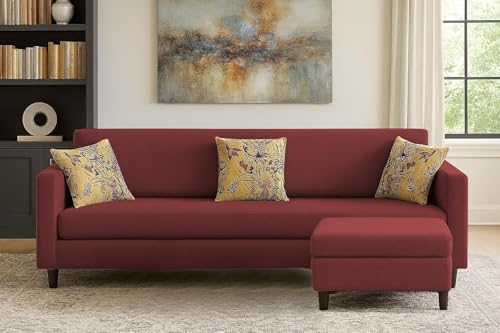 Image of Casaliving Premium Lifestyle Fabric 5 Seater L Shape Sofa Set 4 Seater Modern Sofa Set & Ottoman for Living Room (Maroon Color) Sofa Set