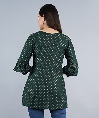 Image of Shiva Fab Short Kurti for Women | Embroidered Straight Rayon Kurta | Round Neck Full Sleeves Short Kurti for Women's