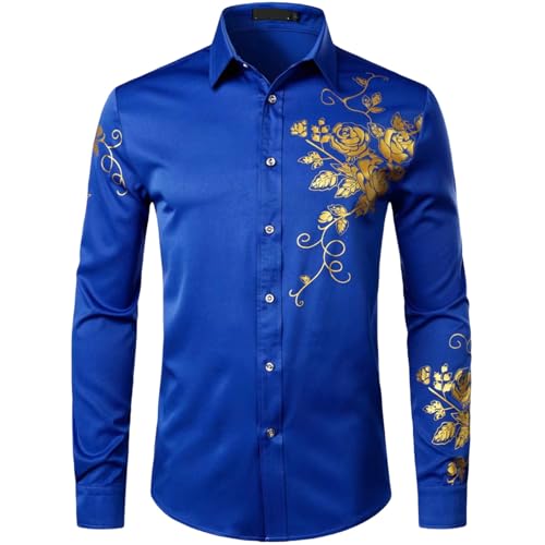 Camisa de manga larga para hombre casual estampada con cuello clásico de moda