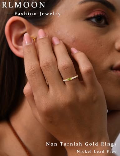 RLMOON Birthstone Gold Rings for Women Non Tarnish 14K Gold Plated Eternity Stacking Ring Dainty CZ Gemstone Engagement Rings Wedding Band Jewelry Gifts Size 6-102